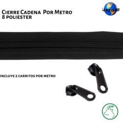 Cierre Cadena por metro negra del numero 8, inlcuye dos carritos