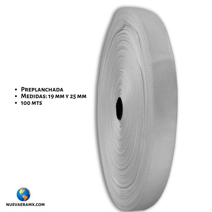 Rollo de 100 metros de cinta blanca para lanyard preplanchada, lista para sublimar, con ancho de 19 mm o 25 mm, ideal para personalización.