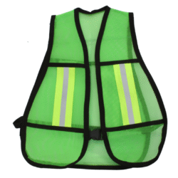 Chaleco de Malla Infantil verde de seguridad con bandas reflejantes, diseñado para la visibilidad y protección de niños durante actividades escolares o recreativas.