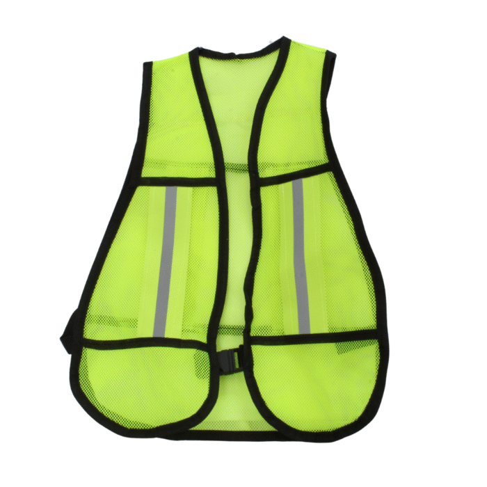 Chaleco de Malla Infantil amarillo con reflejantes grises, ideal para seguridad y alta visibilidad de niños en paseos escolares y actividades al aire libre.