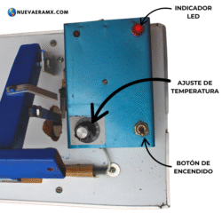Detalle del control de temperatura de la selladora de pedal.