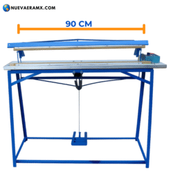 Selladora con pedal y barra de 90 cm. Vista con medidas.